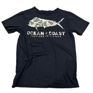 Ocean + Coast Boys Black Graphic Tee with Camo Fish Medium